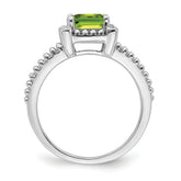 14k White Gold Cushion Peridot and Diamond Ring